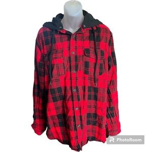 Original Use Men’s dynamic red plaid hooded flannel shirt shacket size M…
